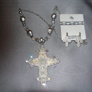 Beautiful Necklace Cross and Matching Earrings